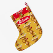 ルドルフのトナカイのカスタムな女の子のクリスマスのストッキング ラージクリスマスストッキング (裏面 (吊り時))