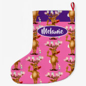 ルドルフのトナカイのカスタムな女の子のクリスマスのストッキング ラージクリスマスストッキング (裏面)