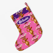 ルドルフのトナカイのカスタムな女の子のクリスマスのストッキング ラージクリスマスストッキング (裏面 (吊り時))