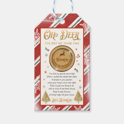 ルドルフの名前失ったクリスマスイブボックスフィラー ギフトタグ (正面)