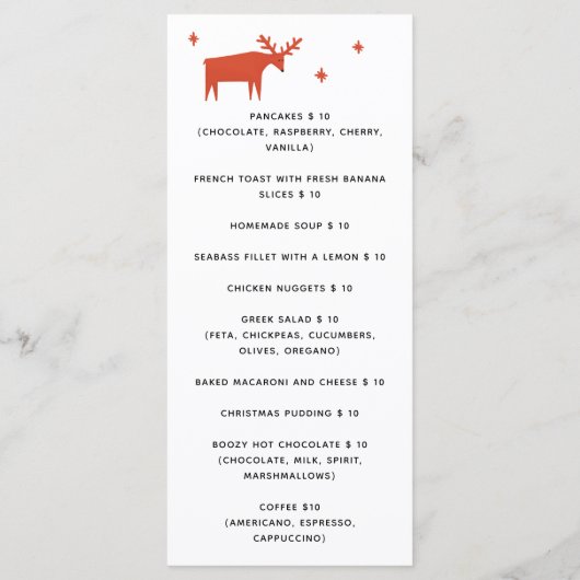 ルドルフの赤いトナカイ | クリスマス ホリデーカフェまたはベーカリー メニュー (裏面)