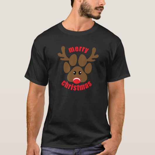 ルドルフの赤い鼻のトナカイの足あと メリークリスマス Tシャツ (正面)