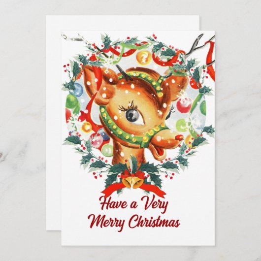 ルドルフクリスマスカードアンティークヴィンテージ シーズンカード (正面/裏面)