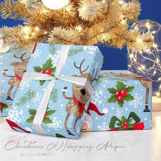 ルドルフサンタスノーフレークスクリスマスラッピング紙 ラッピングペーパー