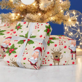 ルドルフサンタ雪だるまクリスマスラッピング紙 ラッピングペーパー