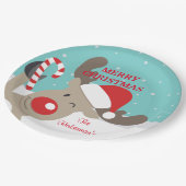 ルドルフパーソナライズされたトナカイとキャンディーケーン ペーパープレート (アングル)