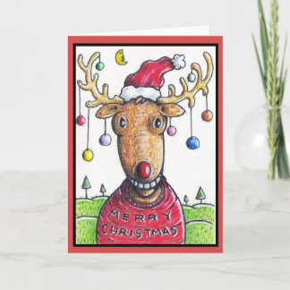 ルドルフ赤いゆっくり進られたクリスマスツリー シーズンカード