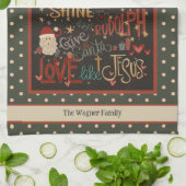 ルドルフ霜の降りたサンタパーソナライズされたイエスクリスマス キッチンタオル (折り畳み)