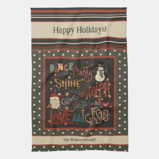 ルドルフ霜の降りたサンタパーソナライズされたイエスクリスマス キッチンタオル (縦)