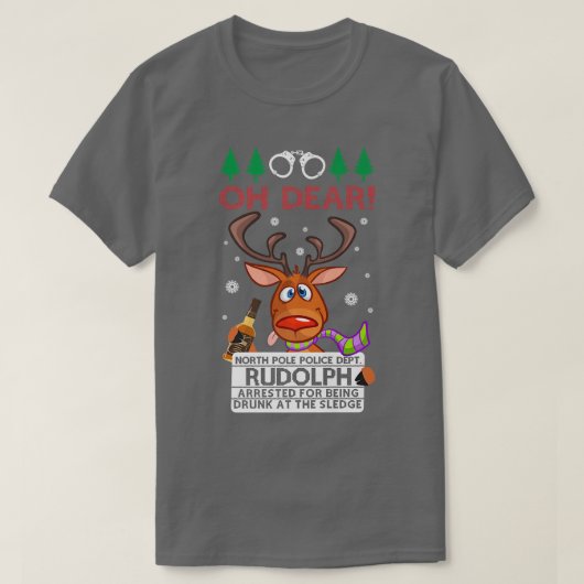ルドルフ飲トナカイ醜いクリスマスセーター前編 Tシャツ (デザイン正面)