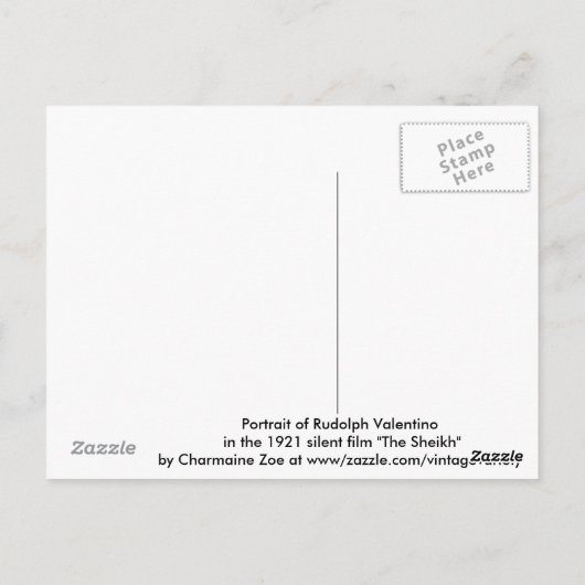 ルドルフ・ヴァレンティノがシェイクアートハガキとして ポストカード (裏面)