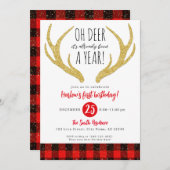 ルドルフReindeer Oh Deer Christmas 1st Birthday 招待状 (正面/裏面)