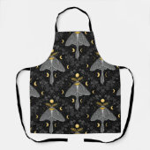 ルナガの蛾、月の相とツタのダマスクパターン エプロン (正面)