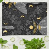 ルナガの蛾、月の相とツタのダマスクパターン キッチンタオル (折り畳み)