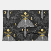 ルナガの蛾、月の相とツタのダマスクパターン キッチンタオル (横)