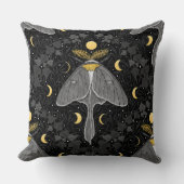 ルナガの蛾、月の相とツタのダマスクパターン クッション (正面)