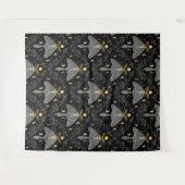 ルナガの蛾、月の相とツタのダマスクパターン タペストリー (正面(横))