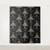 ルナガの蛾、月の相とツタのダマスクパターン タペストリー (正面)