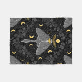 ルナガの蛾、月の相とツタのダマスクパターン フリースブランケット (正面(横))