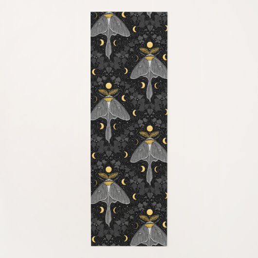 ルナガの蛾、月の相とツタのダマスクパターン ヨガマット (正面)