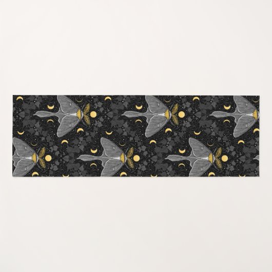 ルナガの蛾、月の相とツタのダマスクパターン ヨガマット (正面(横))