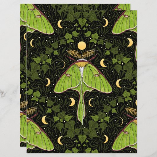 ルナガの蛾、月相とツタのダマスク2 (正面/裏面)