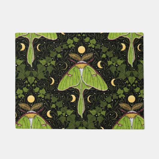 ルナガの蛾、月相とツタのダマスク2 ドアマット (正面)