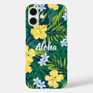 ルナハイビスカスガーデンハワイアン – イエローとネイビー iPhone 16 PLUSケース