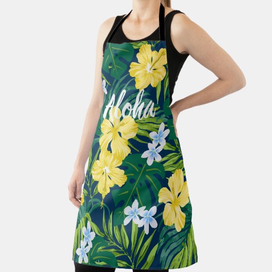 ルナハイビスカスガーデンハワイアン – イエロー&ネイビー エプロン (インサイチュ)