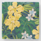 ルナハイビスカスガーデンハワイアン – イエロー&ネイビー ストーンコースター (正面)