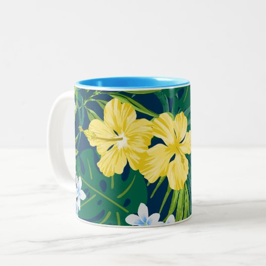 ルナハイビスカスガーデンハワイアン – イエロー&ネイビー ツートーンマグカップ (正面左)
