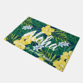 ルナハイビスカスガーデンハワイアン – イエロー&ネイビー ドアマット (アングル)