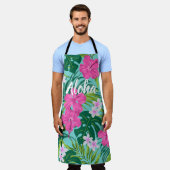 ルナハイビスカスガーデンハワイアン – ピンク&ターク エプロン (着用した状態)