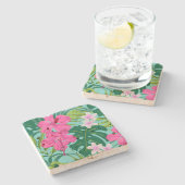 ルナハイビスカスガーデンハワイアン – ピンク&ターク ストーンコースター (横)