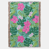 ルナハイビスカスガーデンハワイアン – ピンク&ターク スローブランケット (正面縦)