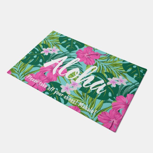 ルナハイビスカスガーデンハワイアン – ピンク&ターク ドアマット (アングル)