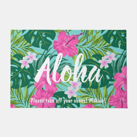 ルナハイビスカスガーデンハワイアン – ピンク&ターク ドアマット (正面)