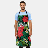 ルナハイビスカスガーデンハワイアン – 赤と黒 エプロン (着用した状態)