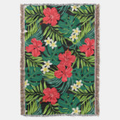 ルナハイビスカスガーデンハワイアン – 赤と黒 スローブランケット (正面縦)