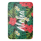 ルナハイビスカスガーデンハワイアン – 赤と黒 バスマット (正面縦)