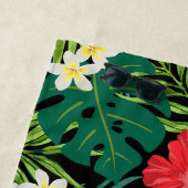 ルナハイビスカスガーデンハワイアン – 赤と黒 ビーチタオル (インサイチュ)