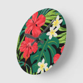 ルナハイビスカスガーデンハワイアン – 赤と黒 ラウンド壁時計 (傾斜)