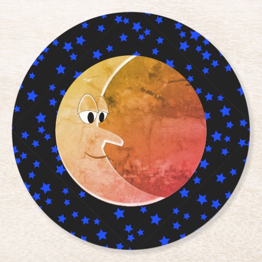 ルナヴィンテージムーンアンドスターズスケッチ ラウンドペーパーコースター (正面)