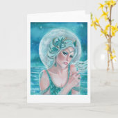 ルナ月の女神マーメイドアートby Renee L. Lavoie カード (黄色い花)