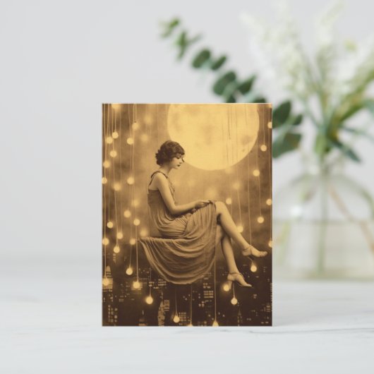 ルナ紙ムーンガール、ヴィンテージ写真ジャズエイジ ポストカード (スタンド正面)