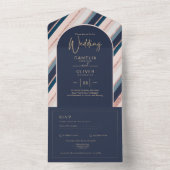 ルナ ネイビーブルー ブラッシュ ピンク ローズ ゴールド ウェディング オールインワン招待状 (内側)