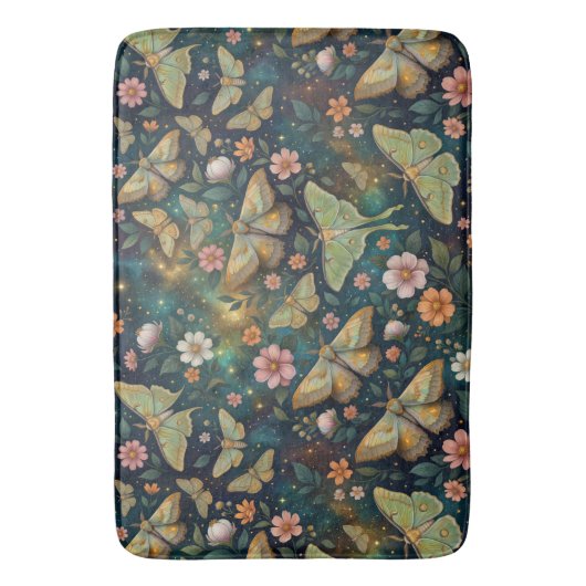 ルナ・モス & 月の満ち欠け、星の咲く夜の花 バスマット (正面縦)