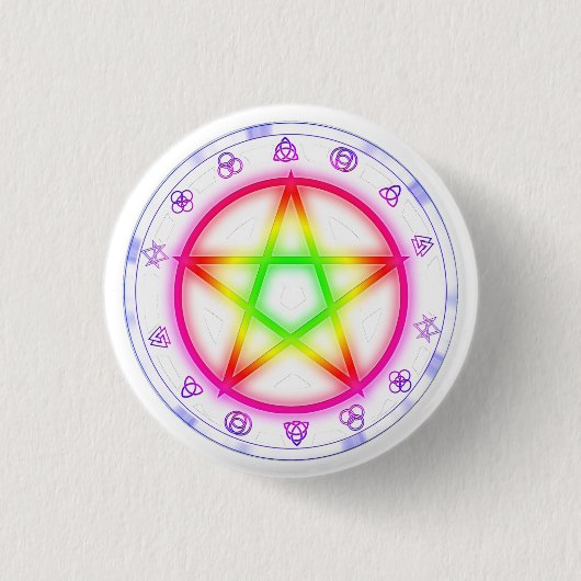 ルニックレインボー星形五角形異教のプライドデザイン 缶バッジ (正面)