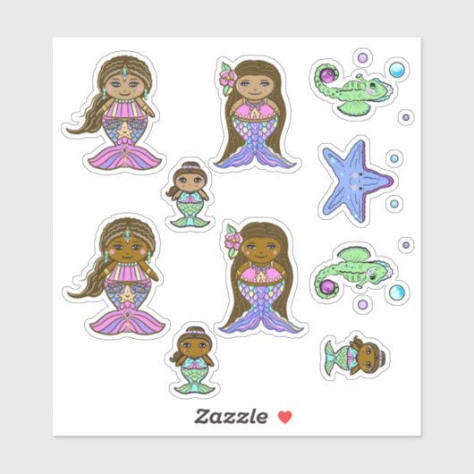 ルネの可愛い人魚の茶色のアート シール (シート)