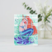 ルネの紫色の尾を持つ赤い頭の人魚 ポストカード (スタンド正面)